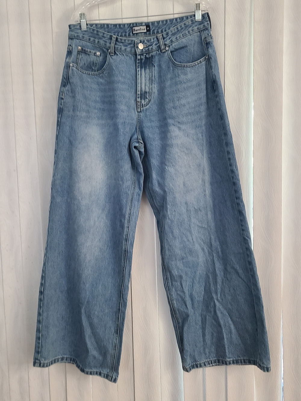 Bareline Mens Sz 34 Blue Light Wash Denim Wide-Leg Baggy Fit 5-Pocket Jeans